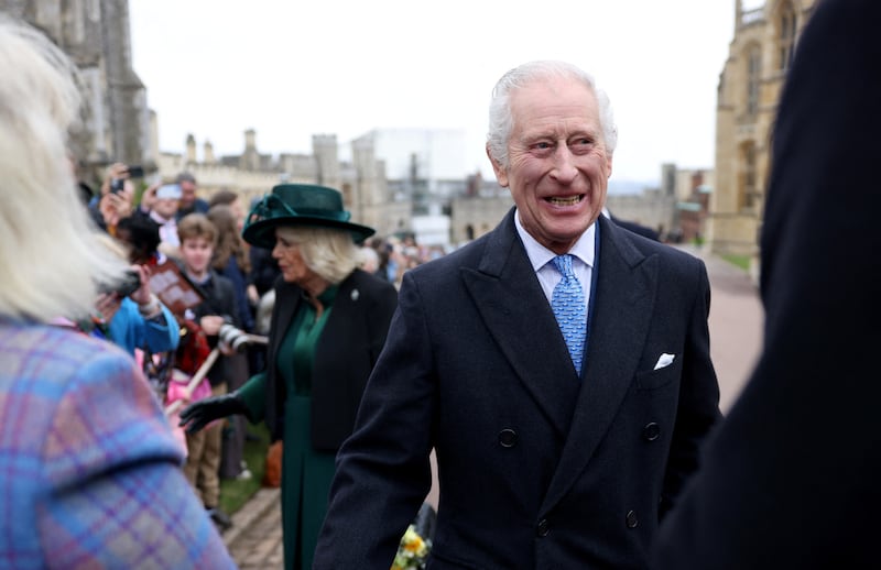 The King and Queen on a walkabout after the Easter Mattins Service at St George’s Chapel at Windsor Castle