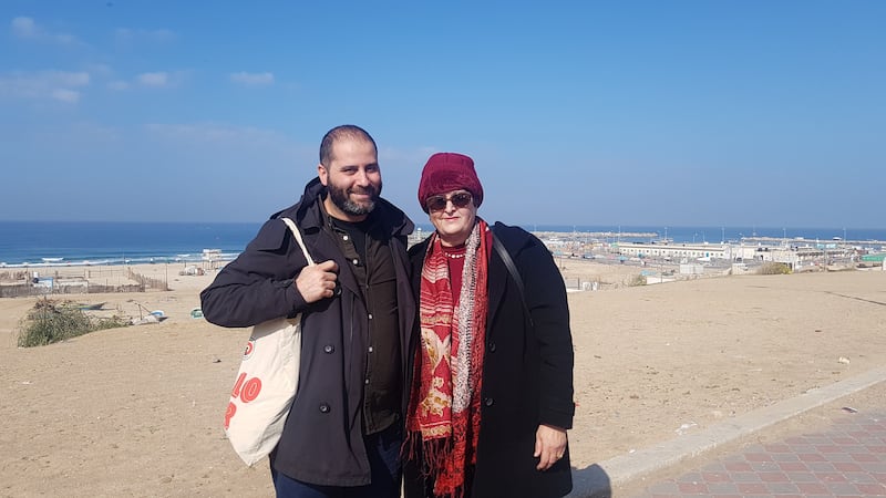 Mohammed Ghalayini with his mother Dr Mona El-Farra on the seafront in Gaza in December 2019