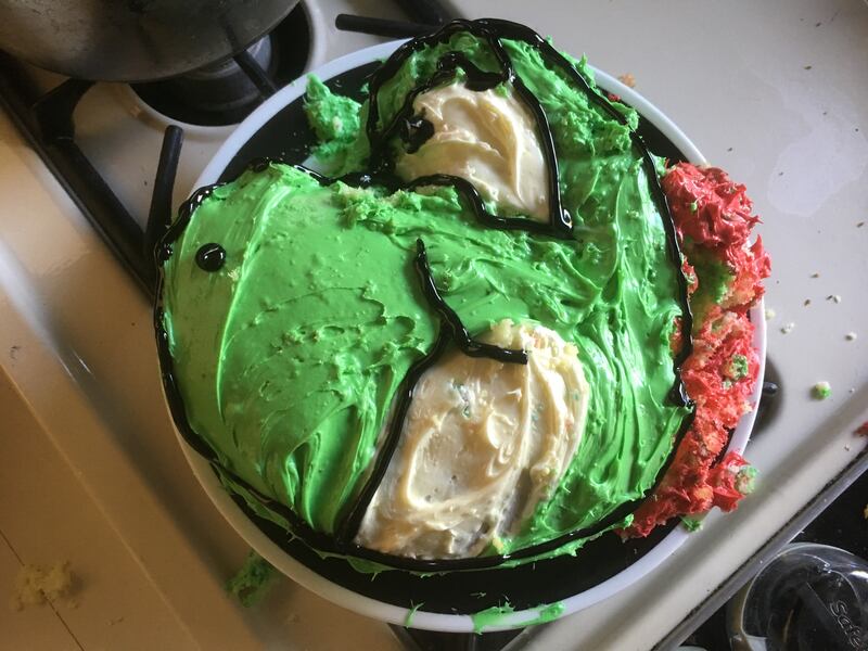 A home-made Yoshi cake