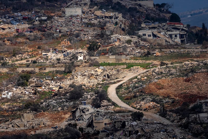 Destroyed buildings can be seen in an area of the village of Odaisseh in southern Lebanon, located next to the Israeli-Lebanese border (AP)