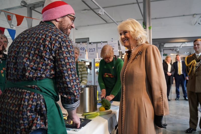 Volunteers from Shrewsbury Food Hub give the Queen a cooking demonstration