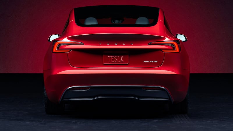 New Tesla badging adorns the Model 3's tailgate