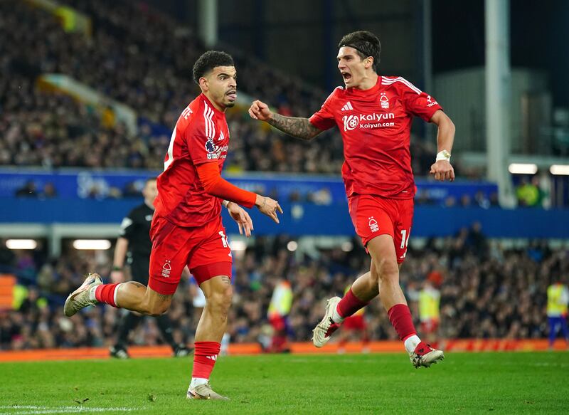 Morgan Gibbs-White celebrates scoring Forest’s second goal