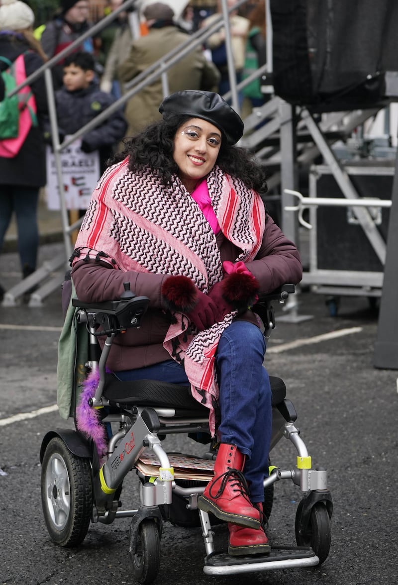 Maryam Madani from Disability Power Ireland during the Stand Together solidarity march in Dublin