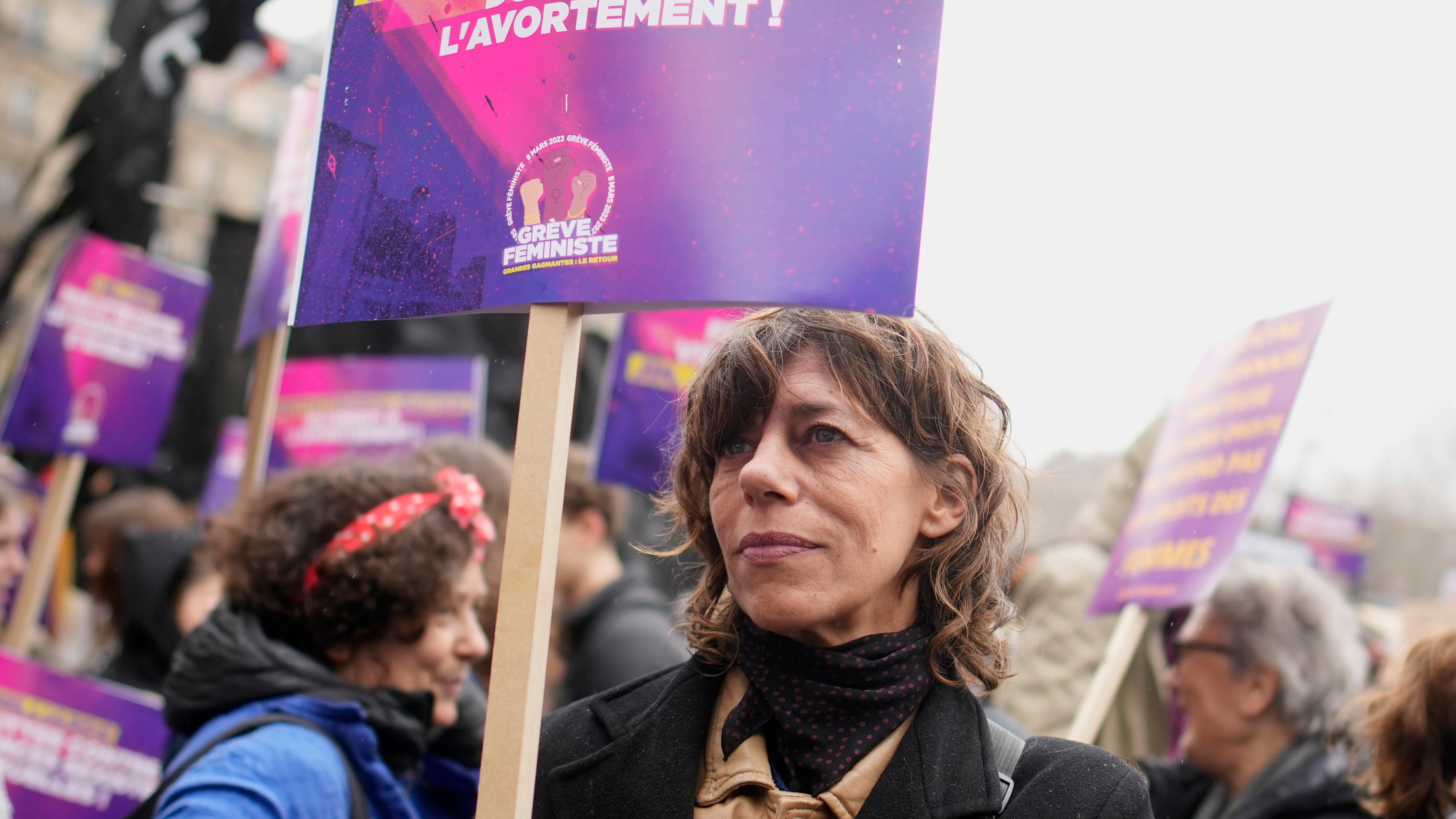 A pro-abortion campaigner protests in Paris (AP Photo/Christophe Ena, File)