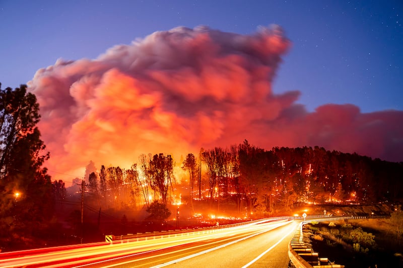 The Park Fire burns along Highway 32 in Butte County, California (Noah Berger/AP)