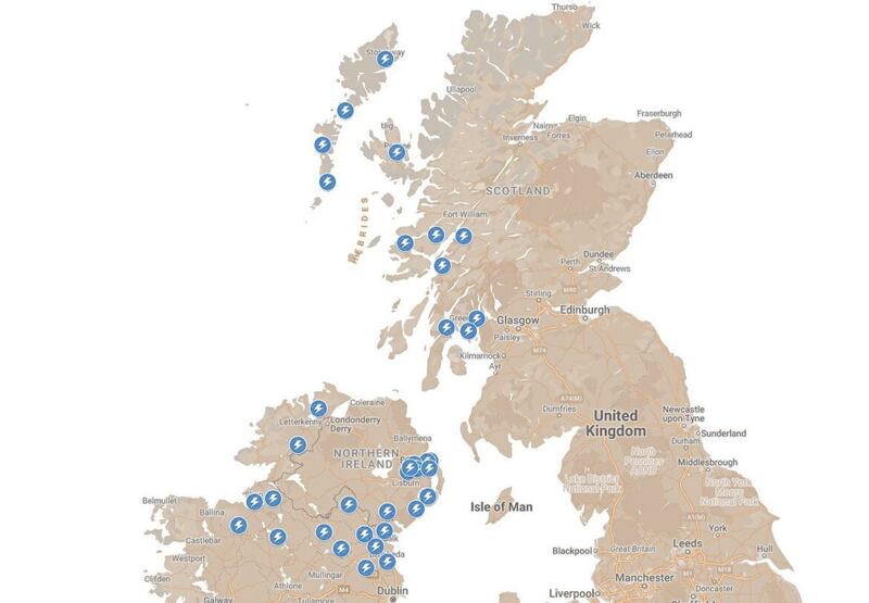 Map showing the proposed location of the new EU-funded FASTER Project EV chargers. 
