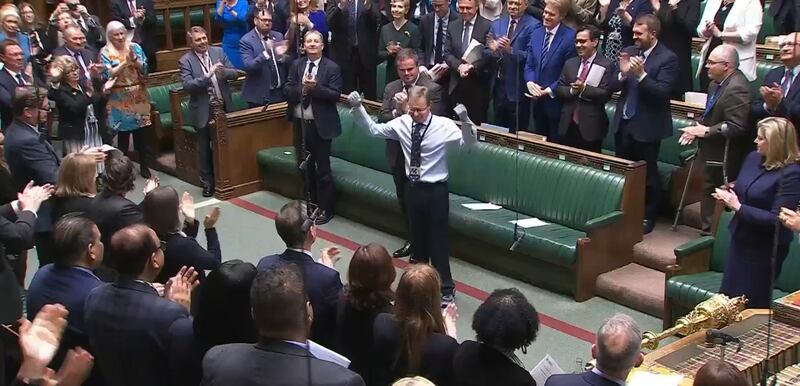 Craig Mackinlay is applauded by members of Parliament as he returns to the House of Commons for the first time since he was rushed into hospital with sepsis