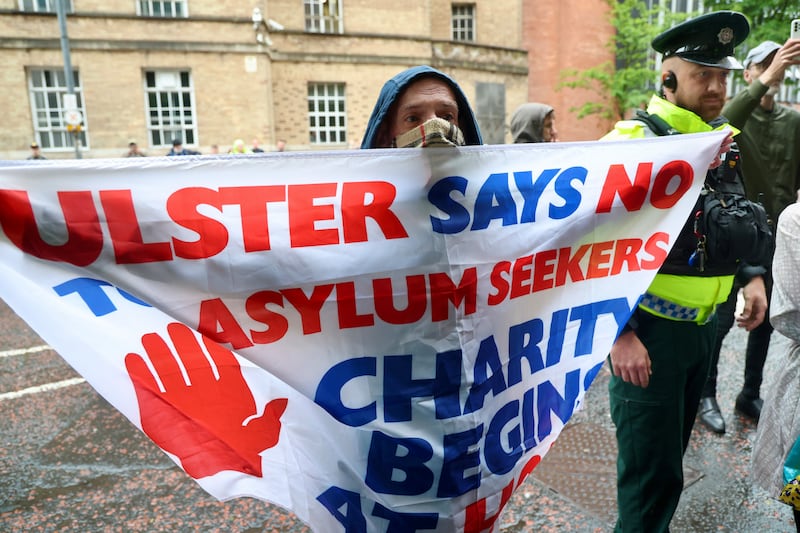 Police move on anti-immigration protestors from the front of the Clayton Hotel in Belfast. PICTURE: MAL MCCANN