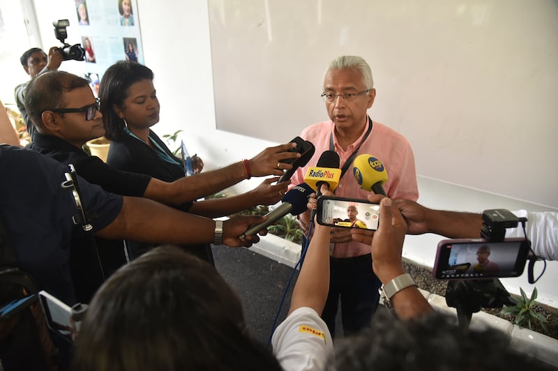 Mauritian Prime Minister Pravind Jagnauth speaks to the press in Port Louis on Monday as he concedes defeat in the election (La Sentinelle/AP)