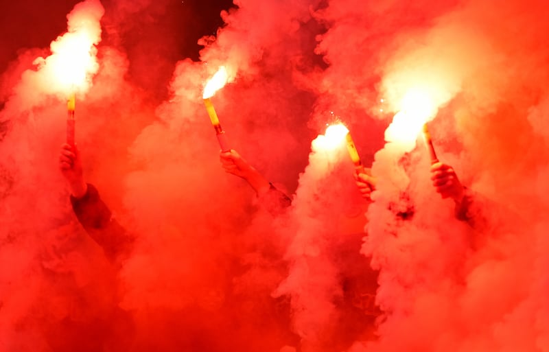 Motherwell fans held up flares at Hampden