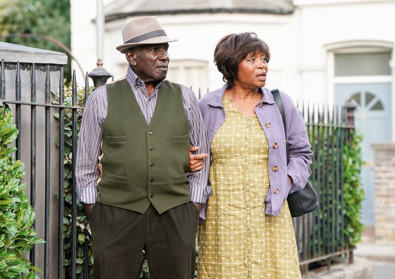 EastEnders,27-09-2023,6775,Patrick Trueman (RUDOLPH WALKER);Yolande Trueman (ANGELA WYNTER),****EMBARGOED TILL TUESDAY 19TH SEPTEMBER 2023****, BBC, Jack Barnes/Kieron McCarron