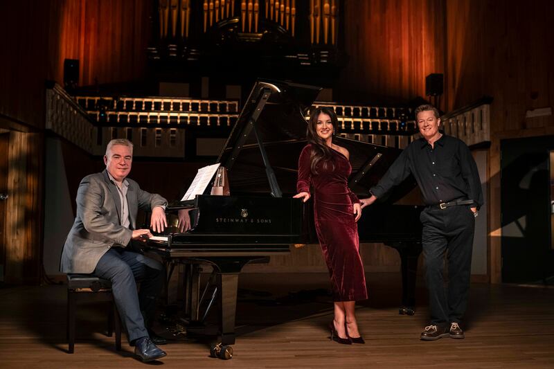 Pianist Lee Michael Walton (left), soprano Monica McGhee and tenor Toby Spence (right)