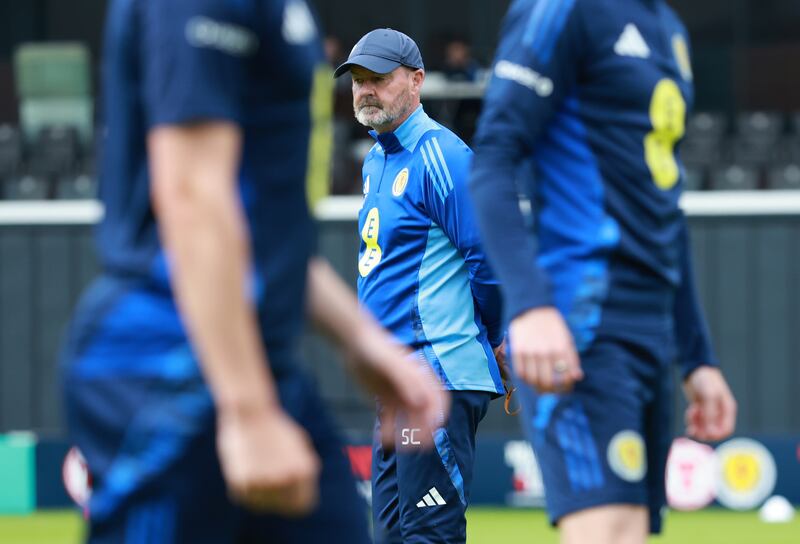 Scotland manager Steve Clarke during a training session at Lesser Hampden