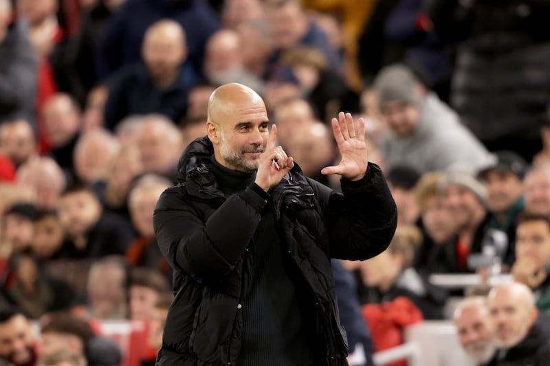 Pep Guardiola reminded the Liverpool fans how many Premier League titles he has won (Ian Hodgson/AP)