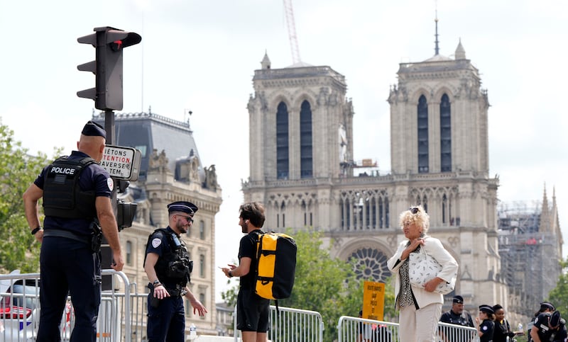 Police close roads around Notre Dame (AP Photo/Martin Meissner)