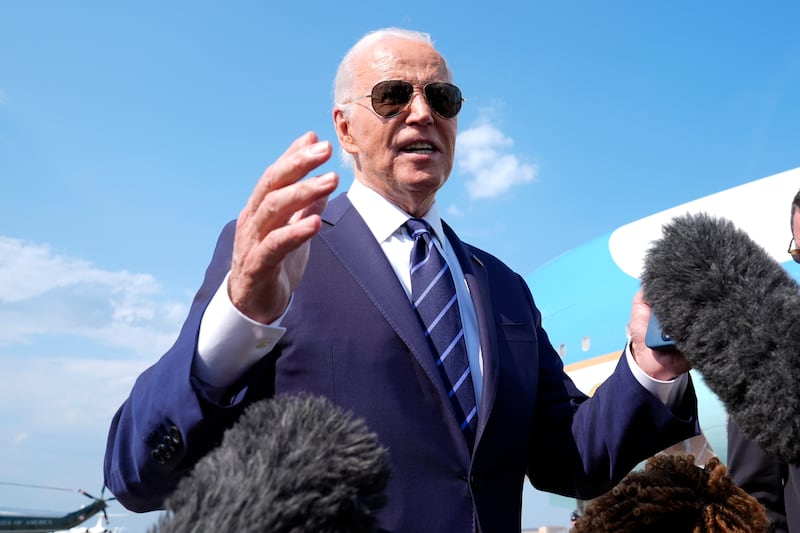 US President Joe Biden speaking to reporters at Andrews Air Force Base as he prepared to travel to Las Vegas (Susan Walsh/AP)