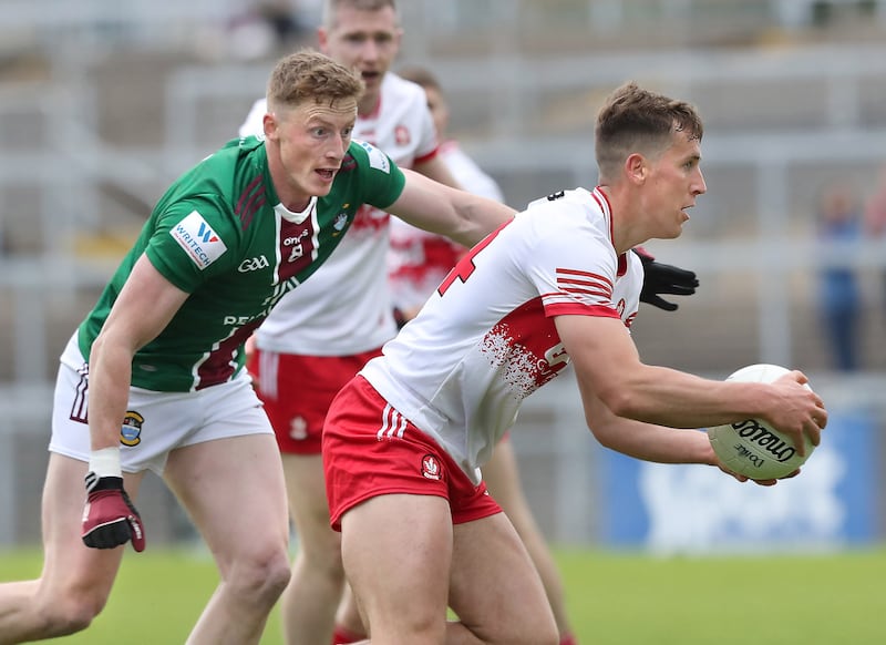Shane McGuigan endured a frustrating night at Pairc Esler as Derry eventually saw off Westmeath. Picture by Margaret McLaughlin