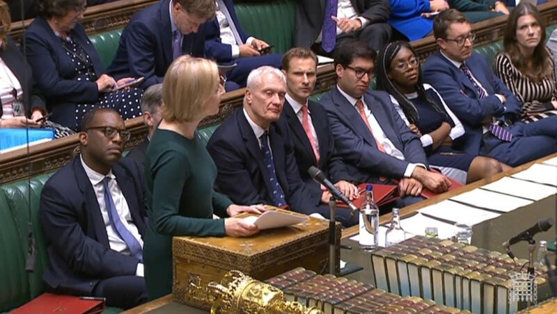 Liz Truss speaking in the House of Commons on energy bills before she was alerted to concerns for the Queen’s health