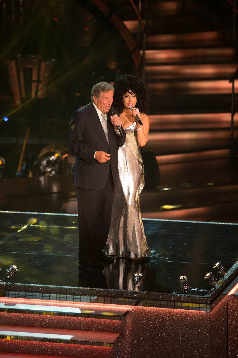 Tony Bennett and Lady Gaga on the results show for BBC One’s Strictly Come Dancing in 2014