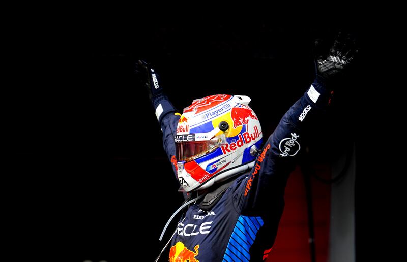 Verstappen celebrates after winning the Emilia Romagna Grand Prix