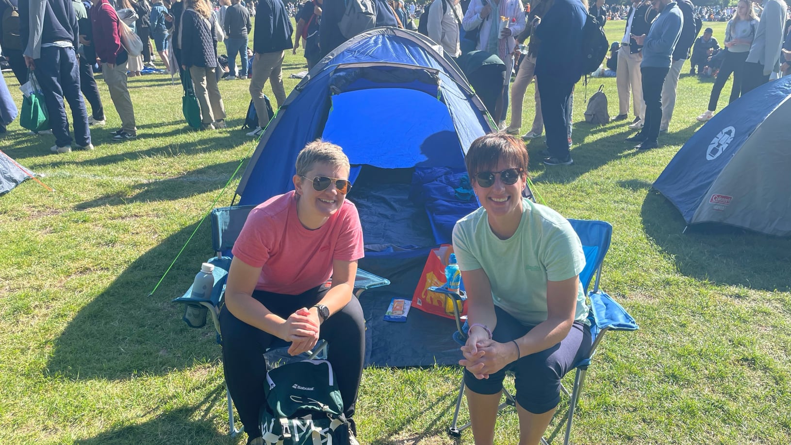 (left to right) Sarah Gill (38) and Sarah Gilchrist (37) from Coleraine have been queueing at Wimbledon since 5pm on Sunday, waiting to see Andy Murray play what could be his last singles game at Wimbledon. Picture by Luke O'Reilly/PA Wire