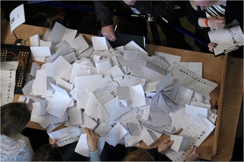 Counting for council elections at Belfast City Hall. Picture by Hugh Russell 