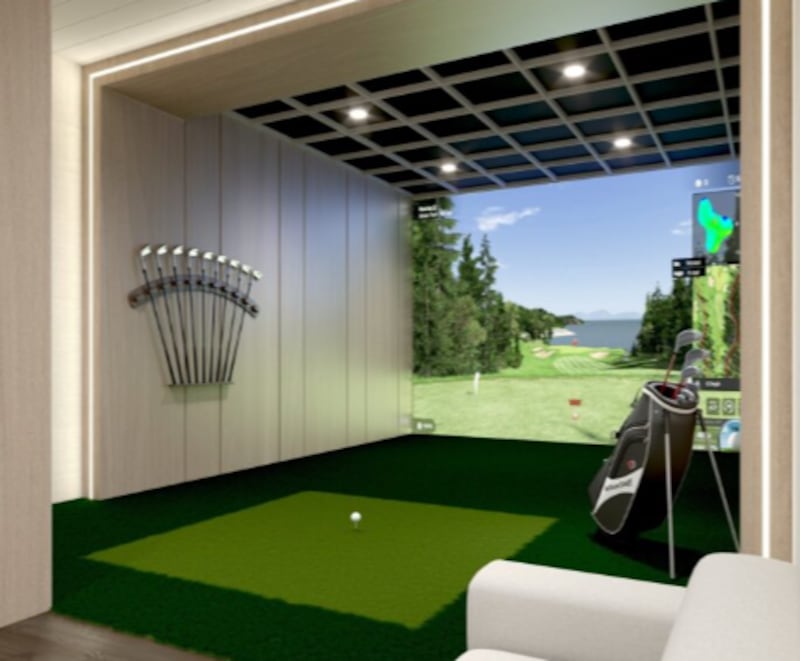 A golf simulator allows passengers to practice their swing