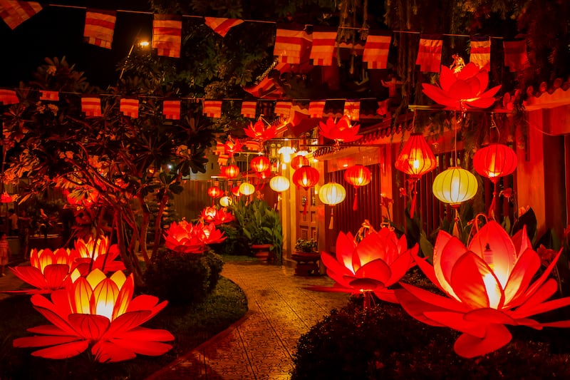 Lanterns at a pagoda in Ho Chi Minh City