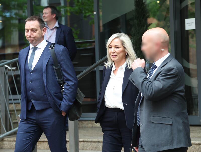 First Minister Michelle O’Neill leaves after giving evidence in the covid enquiry in Belfast on Tuesday
PIC COLM LENAGHAN
