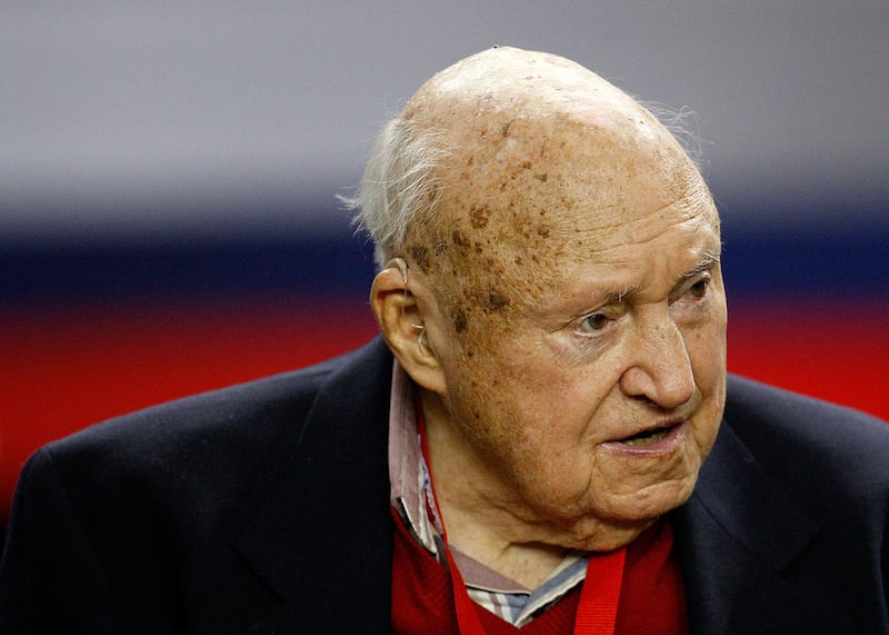 Chick-Fil-A founder Truett Cathy watches the action on the field during the Chick-Fil-A Bowl between the Virginia Tech Hokies and the Tennessee Volunteers at the Georgia Dome on December 31, 2009 in Atlanta, Georgia.