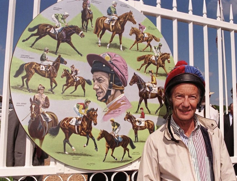 Nine times Derby winner Lester Piggott officially opens the Piggott Gates next to the Queen&#39;s Stand at Epsom in 1996. Picture by Tony Harris/PA Wire 