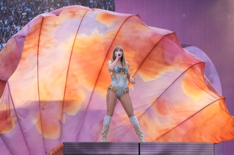 Taylor Swift performing at her first London concert at Wembley Stadium, during the Eras Tour