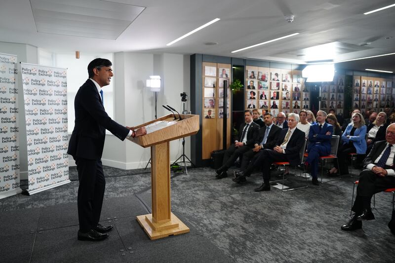 Rishi Sunak speaking at the Policy Exchange think tank in central London