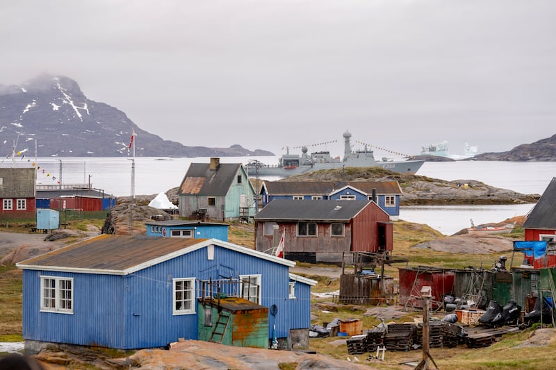 A view of the Danish fleet’s frigate Triton, off the village of Attu in Greenland (Ritzau Scanpix/AP)