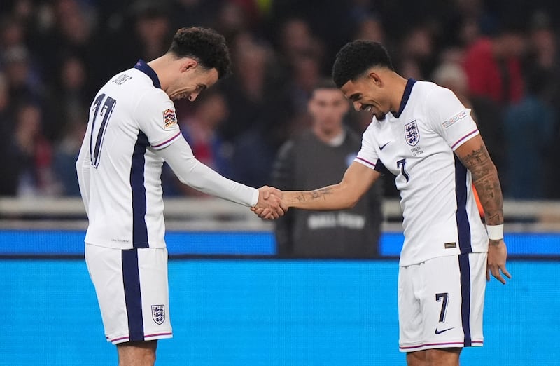 England’s Curtis Jones (left) marked his senior debut with a fine goal