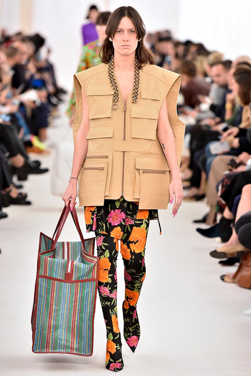 Balenciaga showcased striped totes on their s/s runway