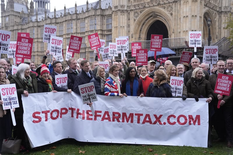 Conservative MPs join farmers protest outside the Houses of Parliament in central London over the changes to inheritance tax (IHT) rules in the recent budget