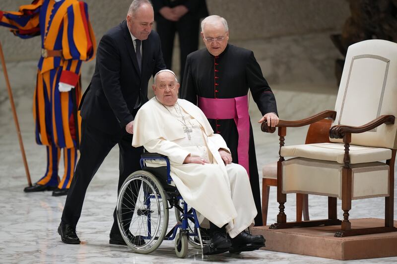 Francis appeared at the Vatican on Saturday (AP)