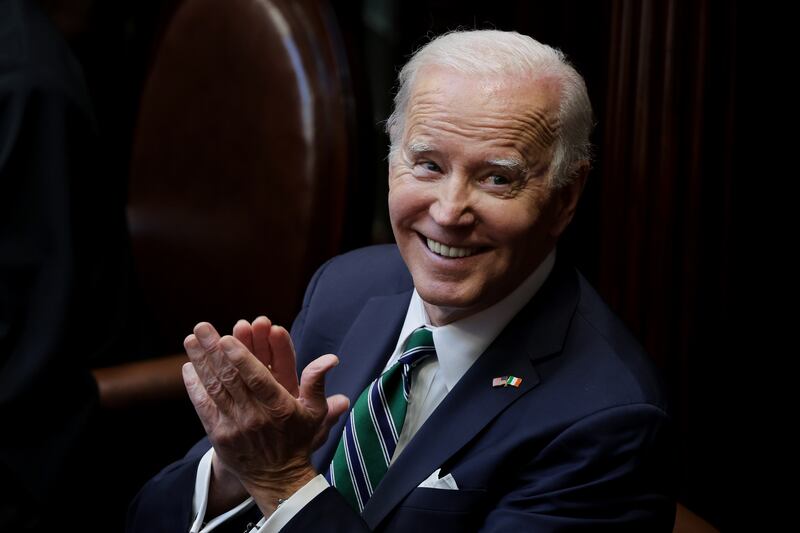 US President Joe Biden addressing the Oireachtas Eireann, the national parliament of Ireland, at Leinster House in Dublin