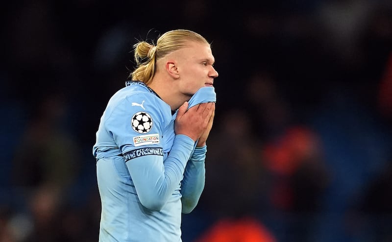 Erling Haaland reacts at full-time after Manchester City’s collapse