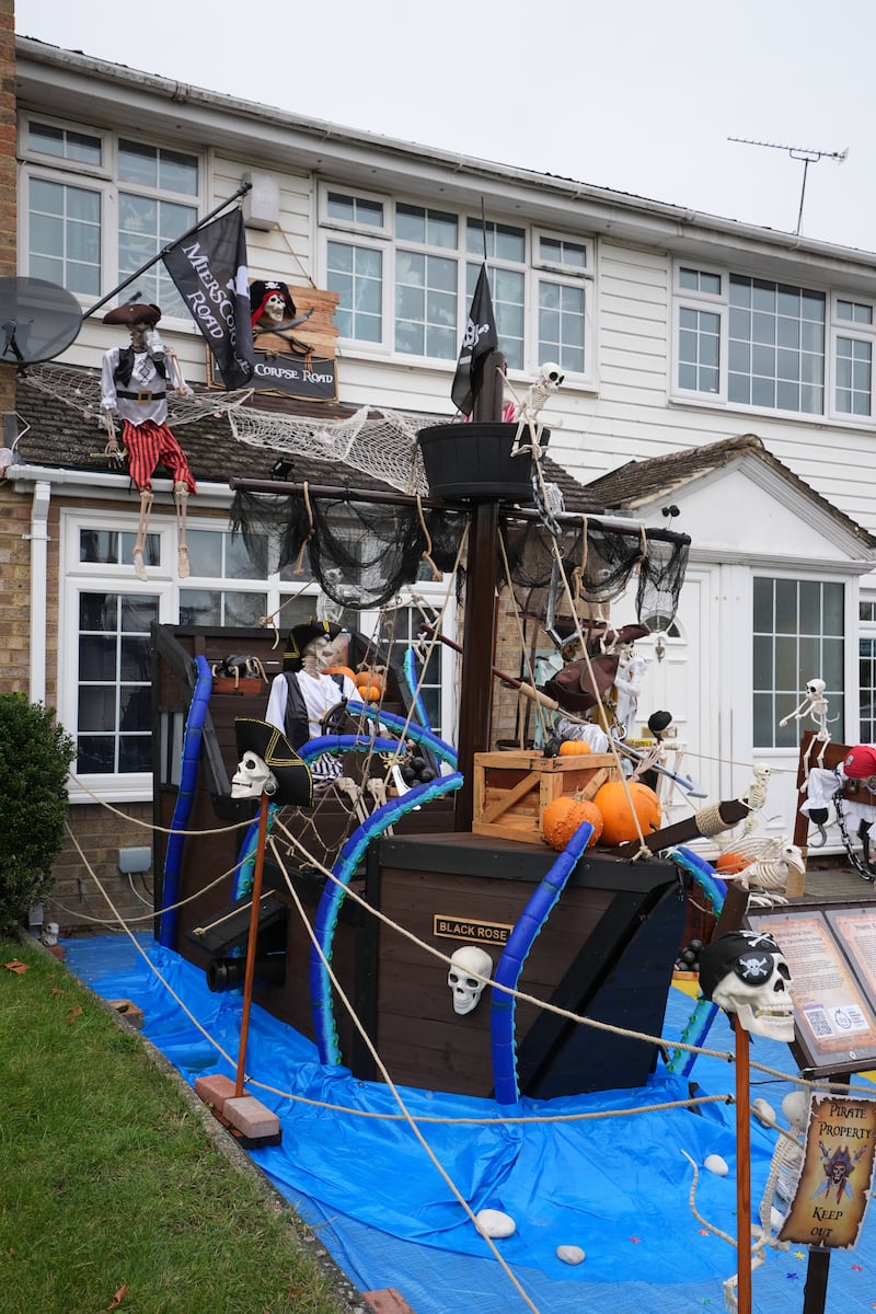 A house decorated with a pirate-themed Halloween display in Mierscourt Road in Rainham, Kent