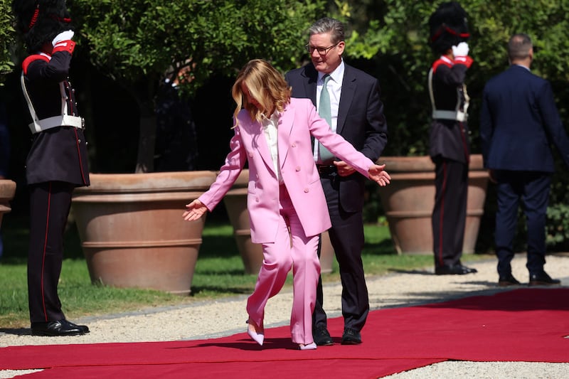 Prime Minister Sir Keir Starmer with Italian Prime Minister Giorgia Meloni at Villa Doria Pamphilj in Rome, Italy