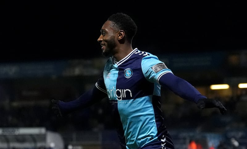 Wycombe’s Brandon Hanlan celebrates scoring in their FA Cup win over Portsmouth