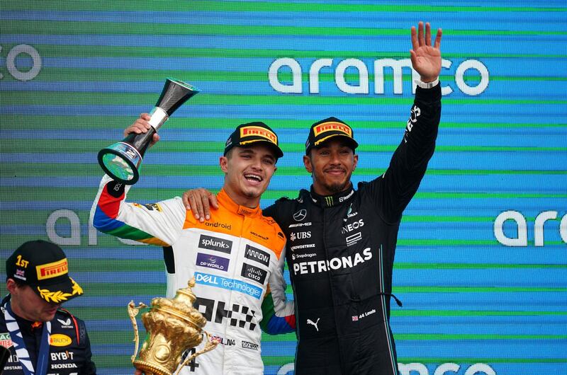 Norris, left, has previously shared the podium with compatriot Lewis Hamilton