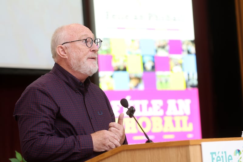 Principal of St Mary's University College Peter Finn speaks at the launch of Feile an Phobail festival. Picture Mal McCann