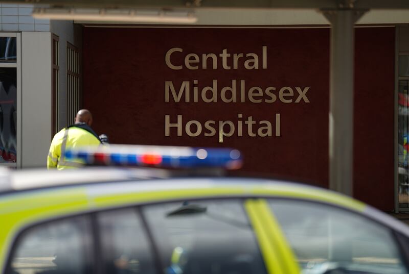 Police at Central Middlesex Hospital after the stabbings