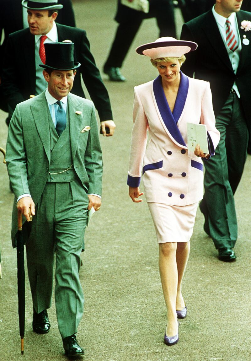 The King and Diana, Princess of Wales wore contrasting suits to Ascot in the Nineties