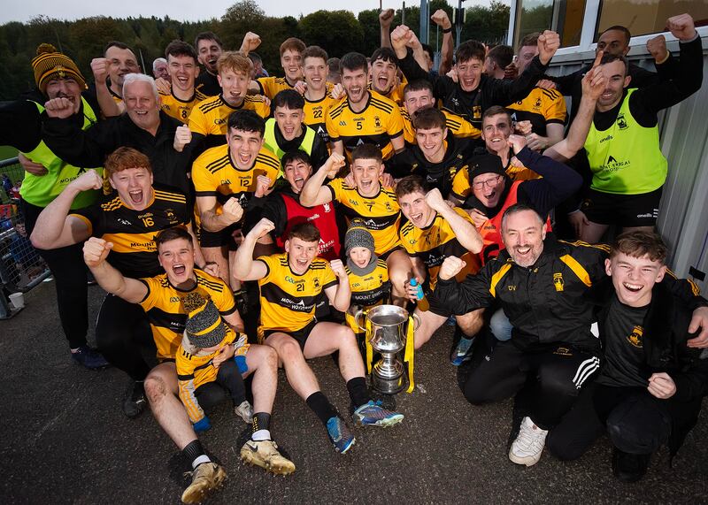 St Eunan’s celebrtate after winning the Donegal Senior Football Championship final against Dungloe. Photo Evan Logan