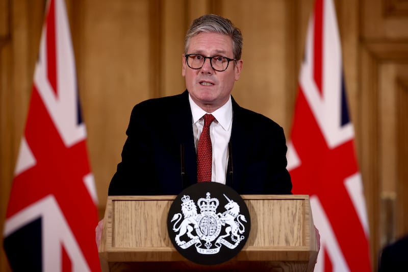 Prime Minister Sir Keir Starmer answers questions during a press conference in Downing Street